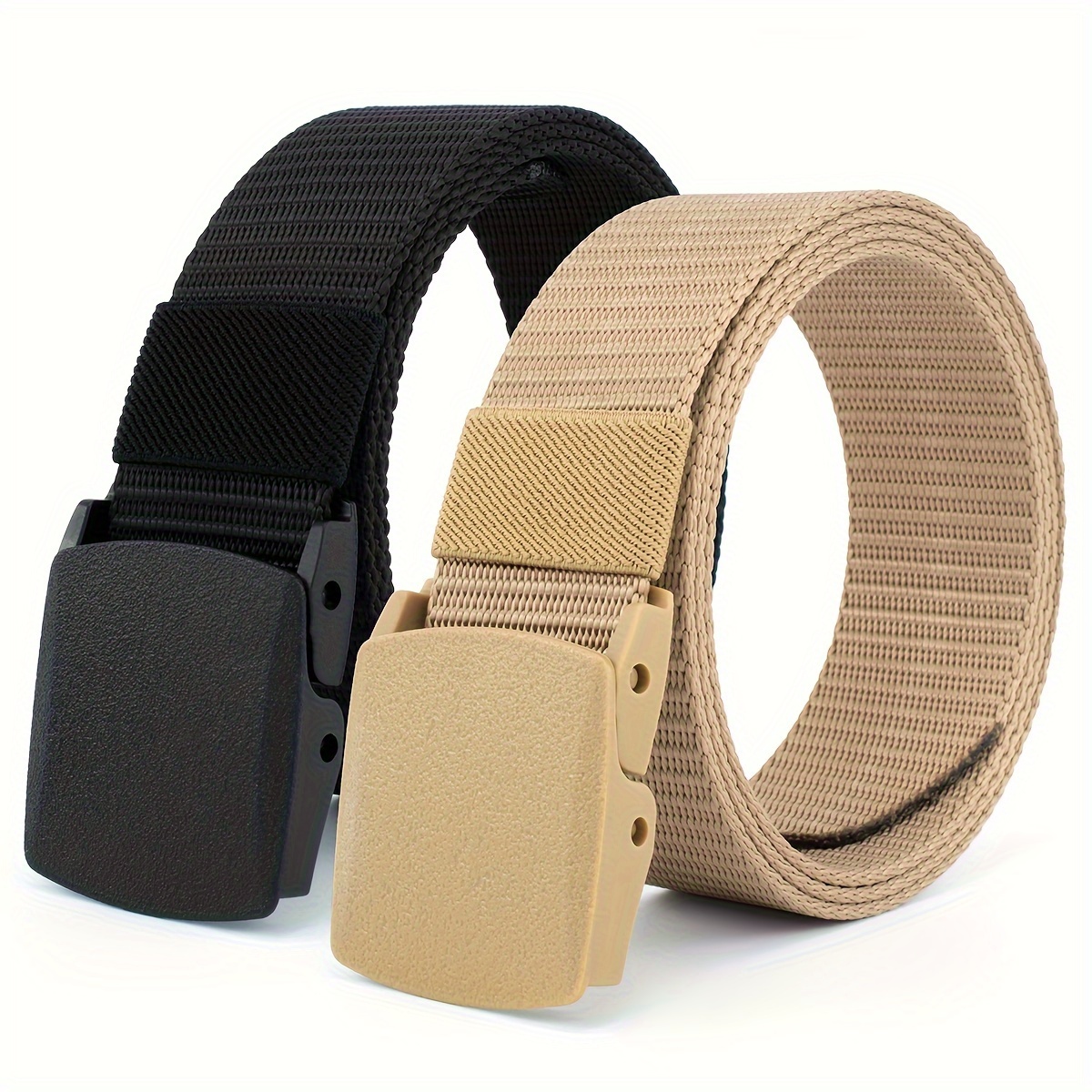 2 Pack Casual Belts with Nylon Webbing Quick Release Buckle